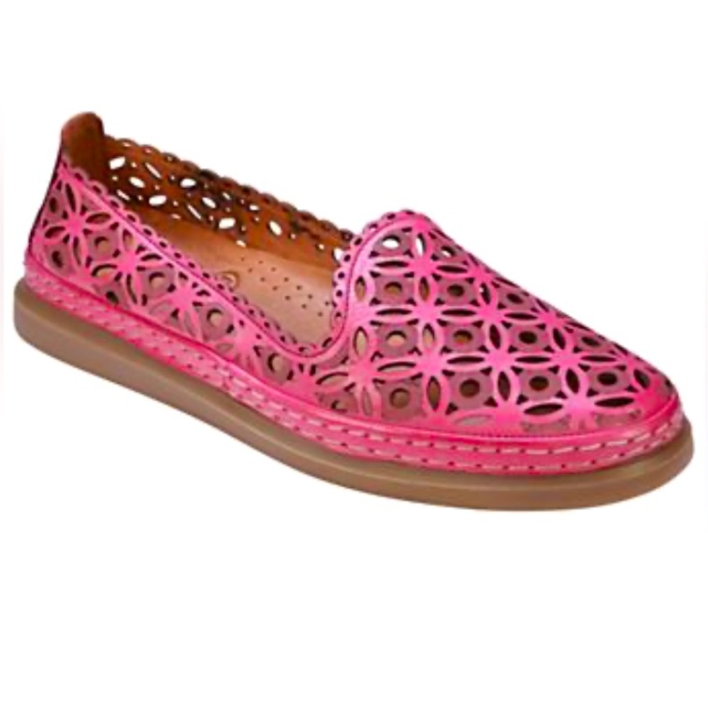 COOLS 21 Tumi Womens Laser Cut Leather Flat Shoes In Pink sz 39/8.5